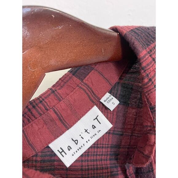 Habitat S Shirt Maroon & Black Plaid Button Down Casual Top Blouse Relaxed Fit - Picture 7 of 7